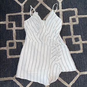 white and grey striped tie romper